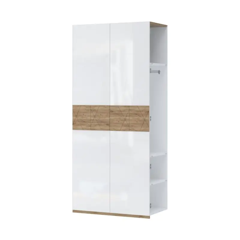 Module complémentaire pour armoire à portes battantes / armoire Manase 15, couleur : brun chêne / blanc brillant - 224 x 100 x 56 cm (h x l x p)