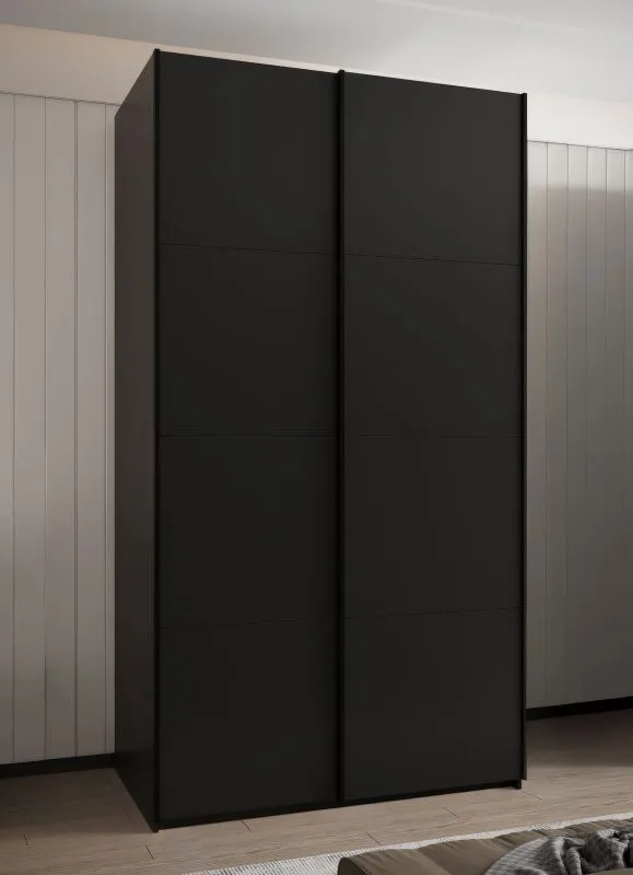 Armoire / Armoire à portes coulissantes | 245,5 x 140 x 64 cm | 2 tringles à vêtements | 2 portes coulissantes | Fermeture en douceur | 6 compartiments | 6 étagères | Couleur : noir