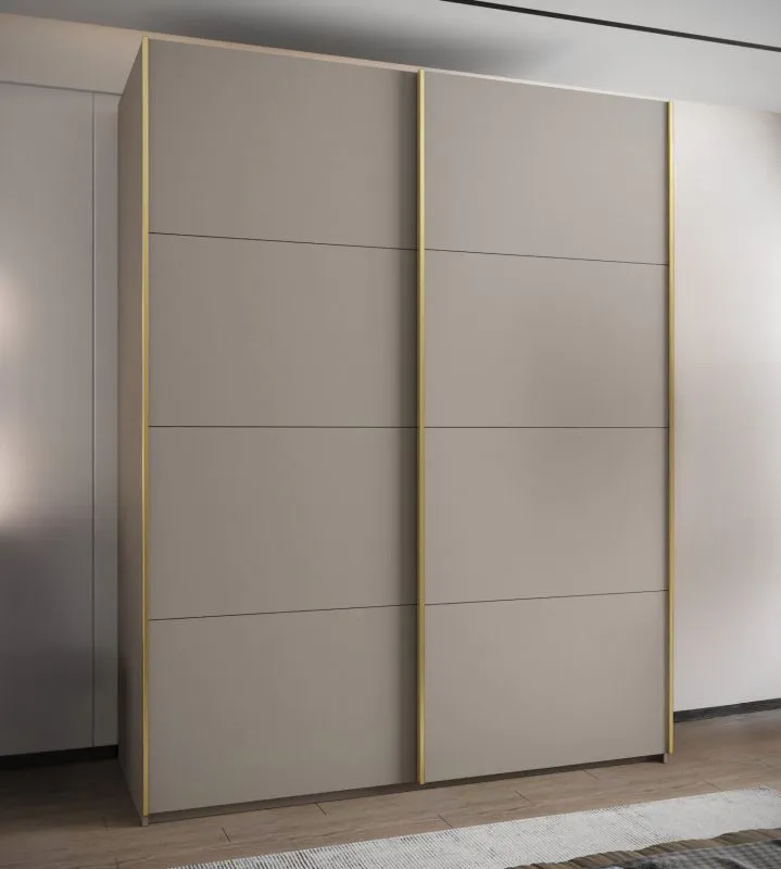 Armoire / Armoire à portes coulissantes | 11 compartiments | 245,5 x 200 x 64 cm | 10 étagères | 2 tringles à vêtements | 2 portes coulissantes | Couleur : cachemire | Fermeture en douceur