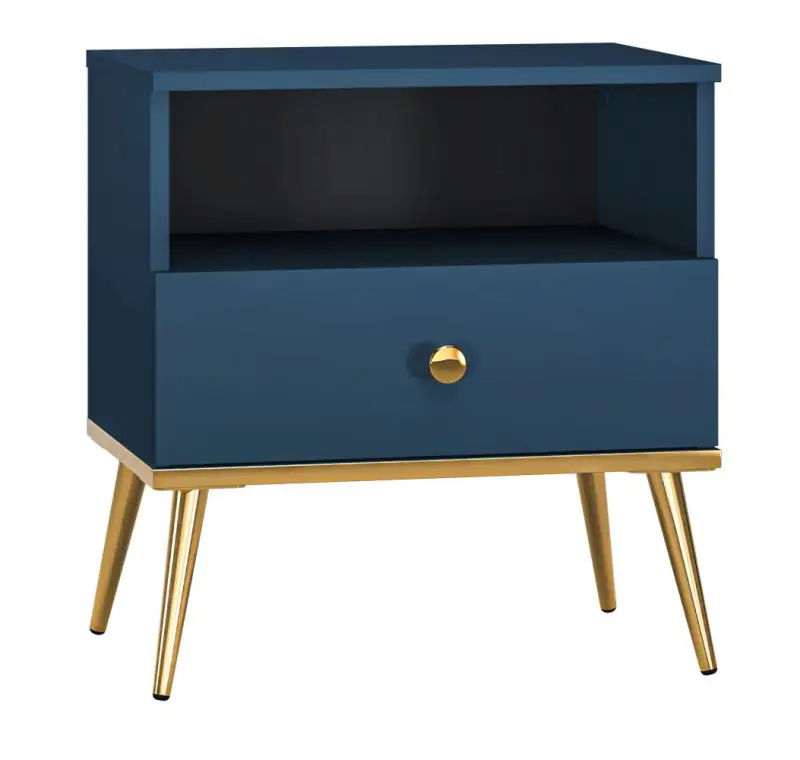 Table de chevet avec tiroir Kumpula 06, Couleur : Bleu foncé - Dimensions : 54 x 50 x 34 cm (h x l x p)