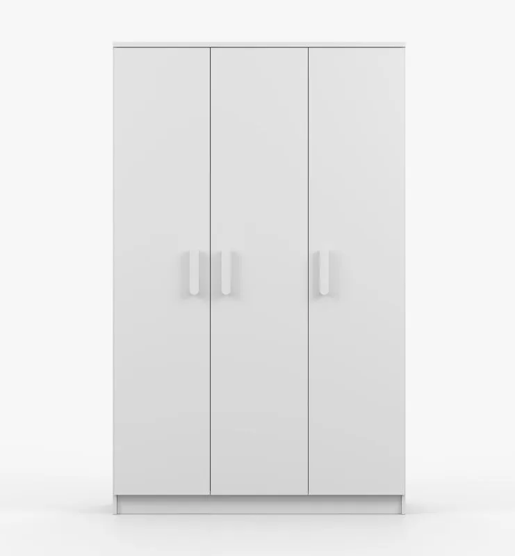 Armoire à portes battantes / Penderie de 1,2 mètre de large / 192 x 120 x 50 cm / Blanc / Smolikas 124 / 3 portes / 9 compartiments / Tringle à vêtements / Unicolore