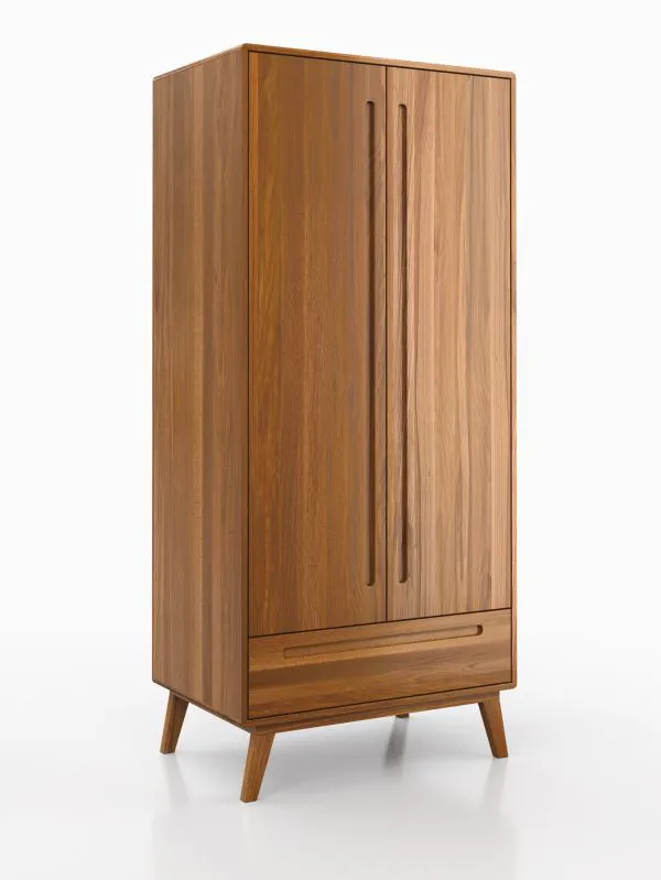 Armoire avec un tiroir Engordany 05 / hêtre massif / laqué / armoire à portes battantes / une tringle à vêtements / Couleur : Chêne rustique / dimensions : 200 x 90 x 58,5 cm