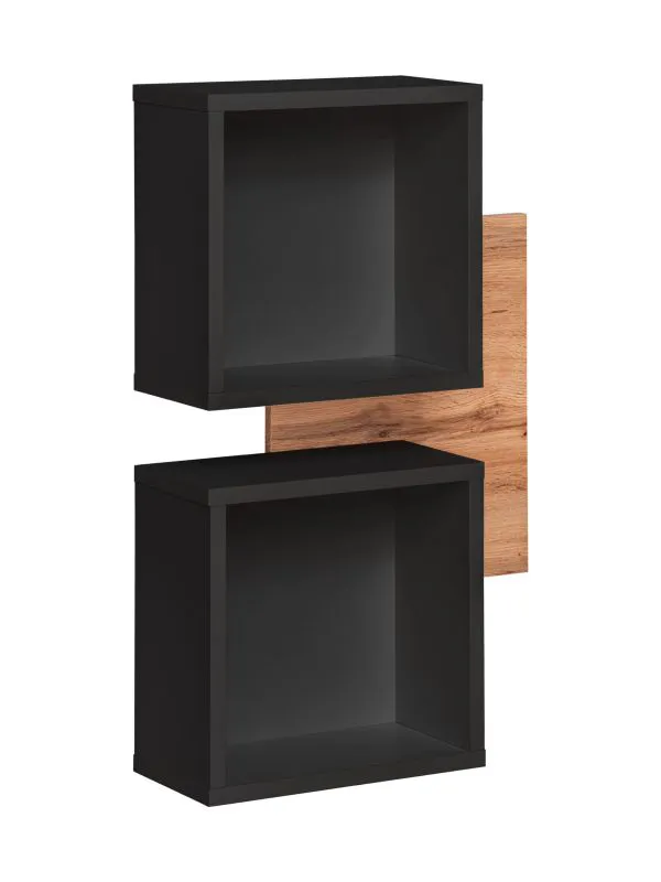 Deux étagères suspendues au design moderne Pollestad 18, Couleur : Chêne Wotan / Noir, pour le hall d'entrée, dimensions : 90 x 60 x 22 cm