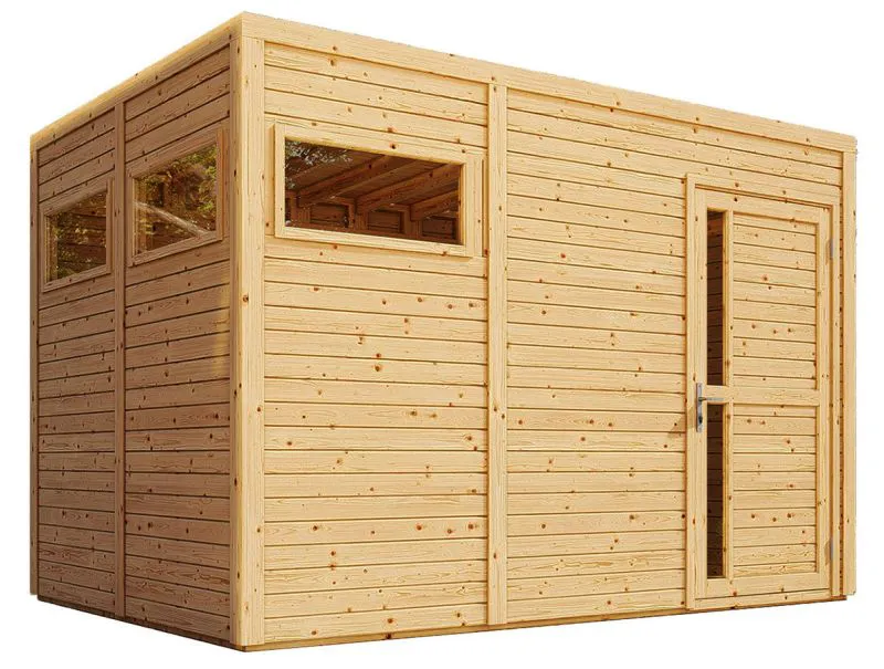 Maison de jardin 2,4 x 3,36 mètres (incl. toit) | en éléments préfabriqués| non traité | avec toit plat Abbildung