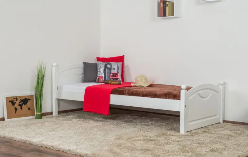 Lit simple / lit d'appoint en bois de pin massif, blanc 82, avec sommier à lattes - 90 x 200 cm (l x L)
