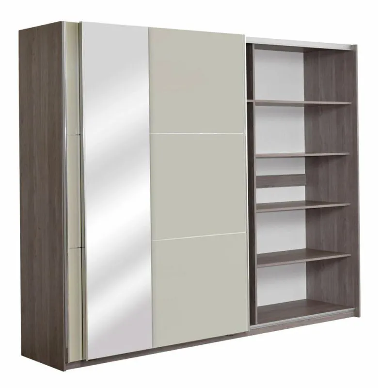 Armoire | 2 portes coulissantes | 3 tiroirs | 10 casiers | avec 2 tringles à vêtements | 269 cm de large | Couleur: Chêne Abbildung