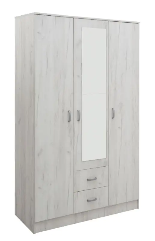 Armoire à portes battantes / armoire Sidonia 02, couleur : blanc chêne - 200 x 123 x 53 cm (H x L x P)