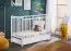 Lit à barreaux / lit bébé avec un tiroir, pin massif, Avaldsnes 03, couleur : blanc - dimensions : 89 x 124 x 65 cm (h x l x p), avec un matelas en mousse