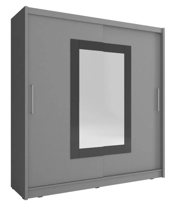 Armoire à portes coulissantes sobre avec miroir Bickleigh 26, Couleur : Gris - Dimensions : 200 x 180 x 62 cm (h x l x p), avec cinq casiers