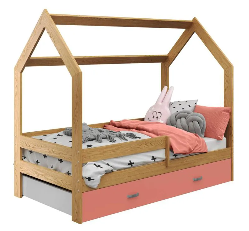 Cadre de lit pour enfants / Lit pour enfant avec barrière anti-chute 80 x 160 cm | Bois massif: Pin | Laqué Naturel | incl. tiroir et sommier à lattes Abbildung