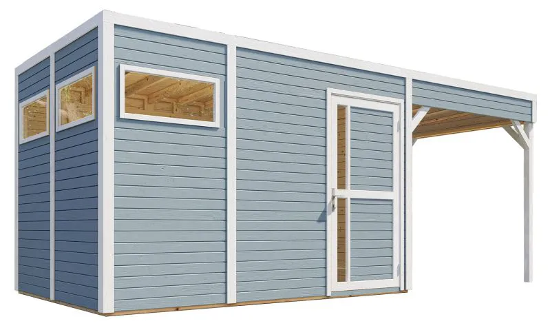 Abri de jardin Basel 03 avec toit rapporté, plancher inclus, laqué gris clair - en éléments de 19 mm, surface au sol : 7,70 m², toit plat