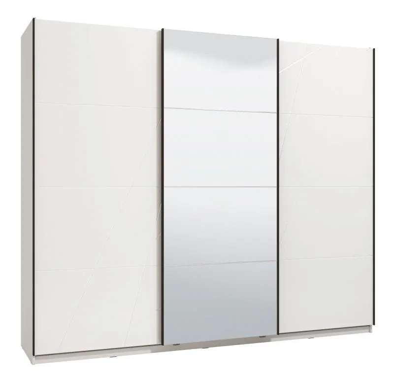 Armoire à portes coulissantes Bogati 04 | Blanc & Blanc brillant | 1 porte miroir | 2 tringles | 224 x 262,5 x 65,5 cm
