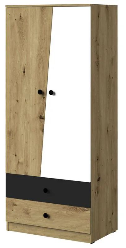 Étroite 80 cm de large Armoire avec 2 portes, 4 casiers et 2 tiroirs | Couleur: Chêne | Profondeur: 50 cm Abbildung