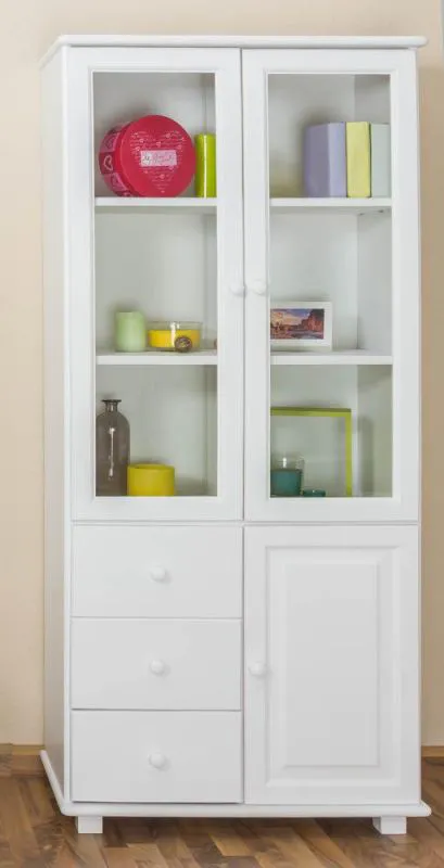 Vitrine Style maison de campagne, Pin Bois massif, Couleur: Blanc, Largeur: 80 cm Abbildung