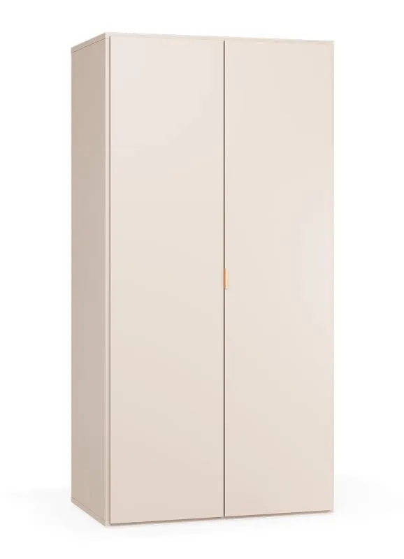 Penderie / Armoire à portes battantes / 2 tringles à vêtements / Éclairage LED avec capteur de mouvement inclus / Poignées : Or / Dimensions : 92,5 x 57 x 185 cm