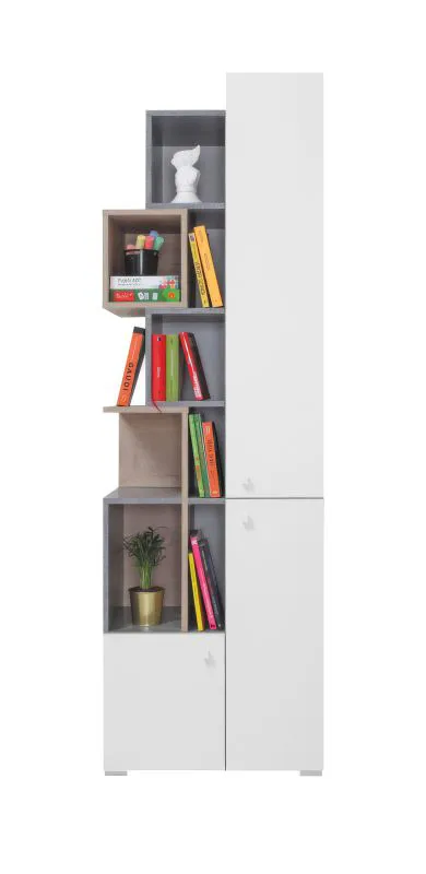 Chambre d'adolescents - Etagère Lede 04, couleur : gris / chêne / blanc - Dimensions : 190 x 60 x 40 cm (H x L x P)
