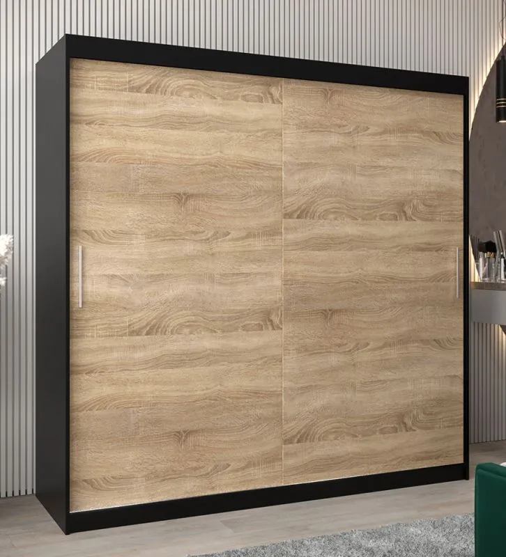200 cm de large Armoire à portes coulissantes avec 2 portes | 10 casiers | 2 tringles à vêtements | Couleur: Noir Abbildung