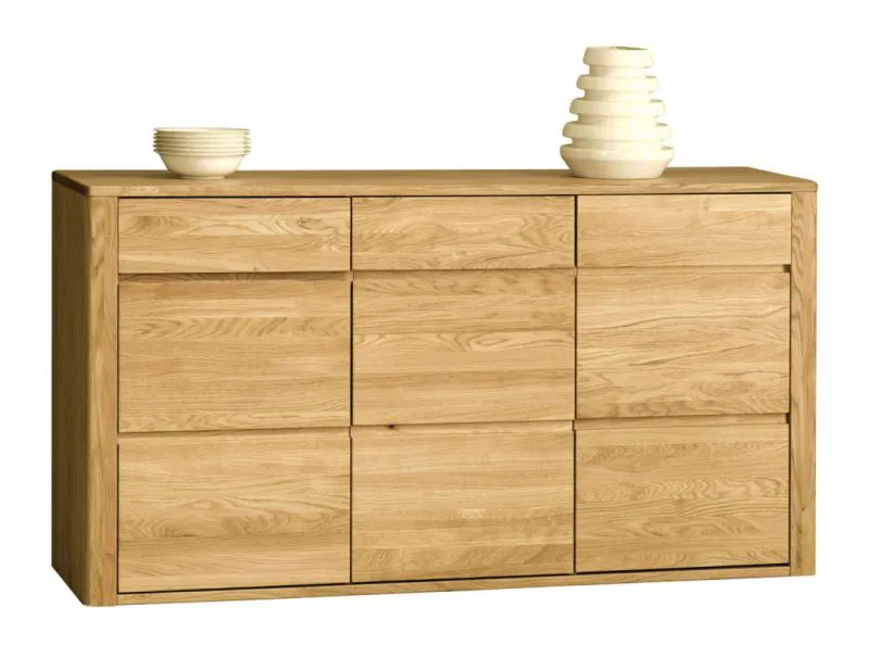 Commode / Sideboard Jussara 13, Couleur : Nature, Chêne partiellement massif - 97 x 178 x 50 cm (H x L x P)