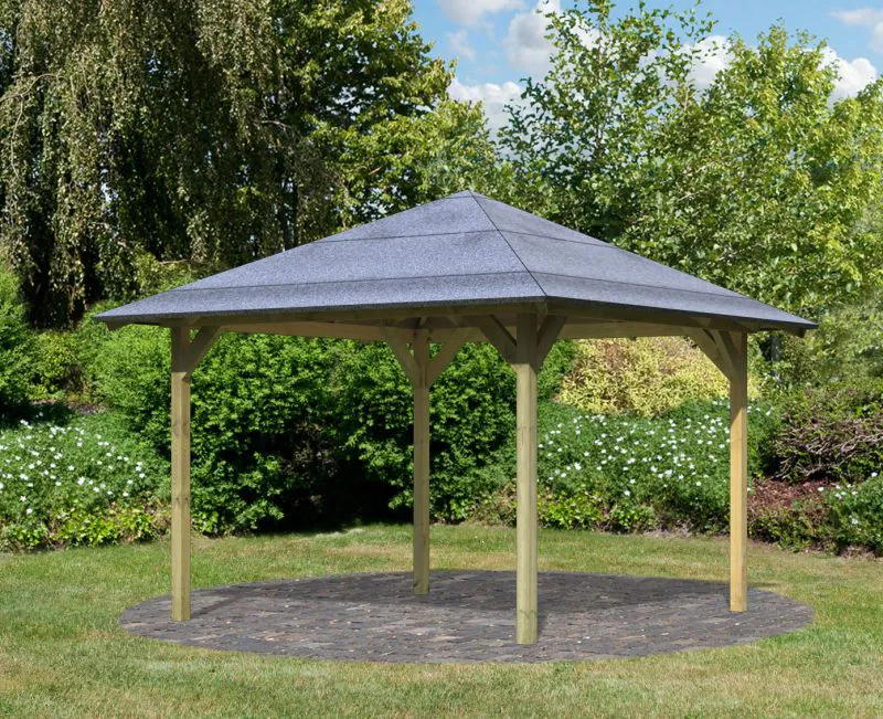 Pavillon carré, couleur naturelle KDI, dimensions : 271 x 271 cm (L x l), surface au sol : 7,34 m².