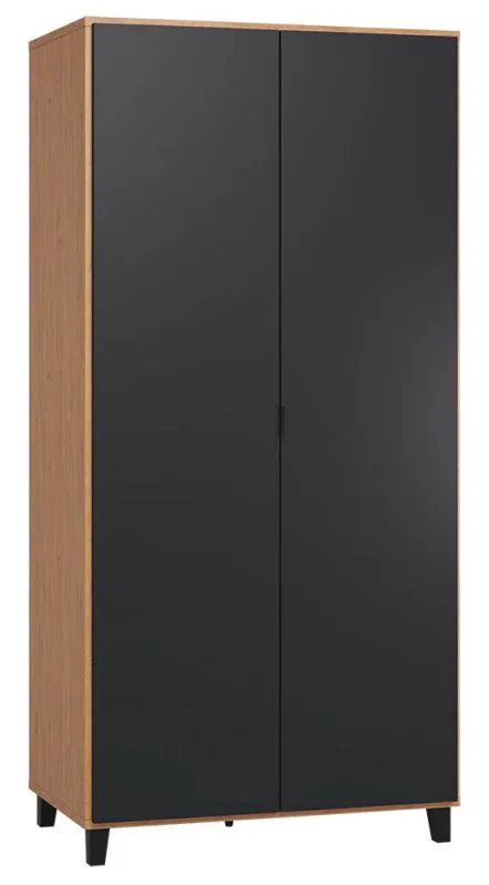 Armoire à portes battantes / armoire Leoncho 13, couleur : chêne / noir - Dimensions : 195 x 93 x 57 cm (H x L x P)