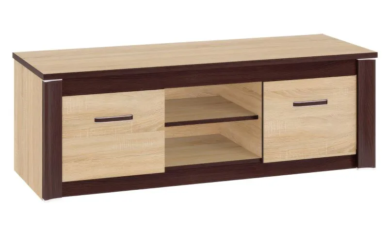 Meuble bas de télévision Nogales 14, couleur : chêne de Sonoma clair / foncé - Dimensions : 48 x 138 x 50 cm (H x L x P), avec 2 portes et 4 compartiments