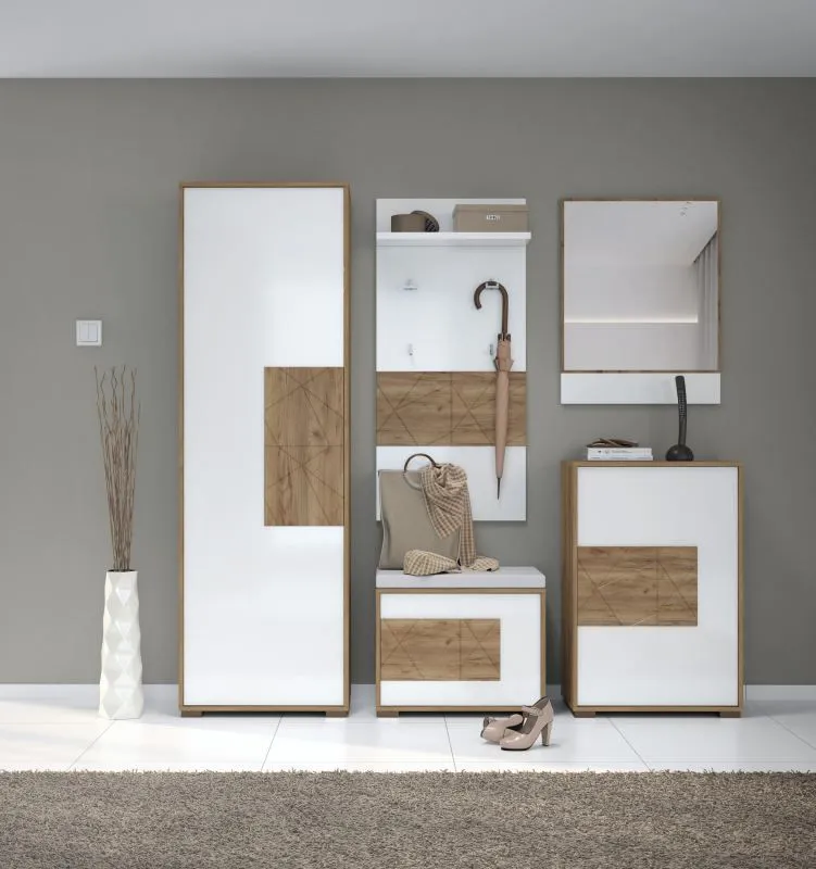 Garde-robe - Set C Manase, 5 pièces, couleur : chêne brun / blanc brillant