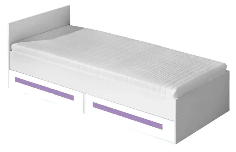 Lit pour enfants / lit de jeunesse Walter 11 avec sommier à lattes, couleur : blanc brillant / violet - 90 x 200 cm (L x l)
