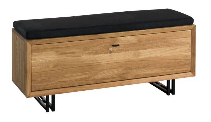 Banc avec espace de rangement / armoire à chaussures Belem 04, couleur : Naturel, en chêne massif partiel - 52 x 125 x 39 (H x L x P)