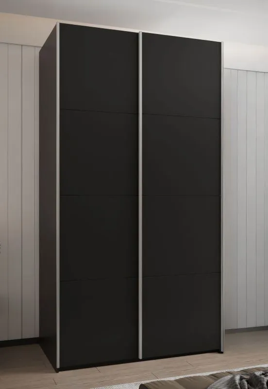 Armoire / Armoire à portes coulissantes | 2 tringles | 2 portes coulissantes | 6 compartiments | 6 étagères | Fermeture en douceur | Couleur : noir | Fermeture en douceur