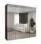 Armoire à portes battantes de 1,5 mètre de large / Couleur : Noyer / 3 portes miroir / Poignées : Argent / Système de fermeture Soft-Close / 2 compartiments / 2 tringles à vêtements