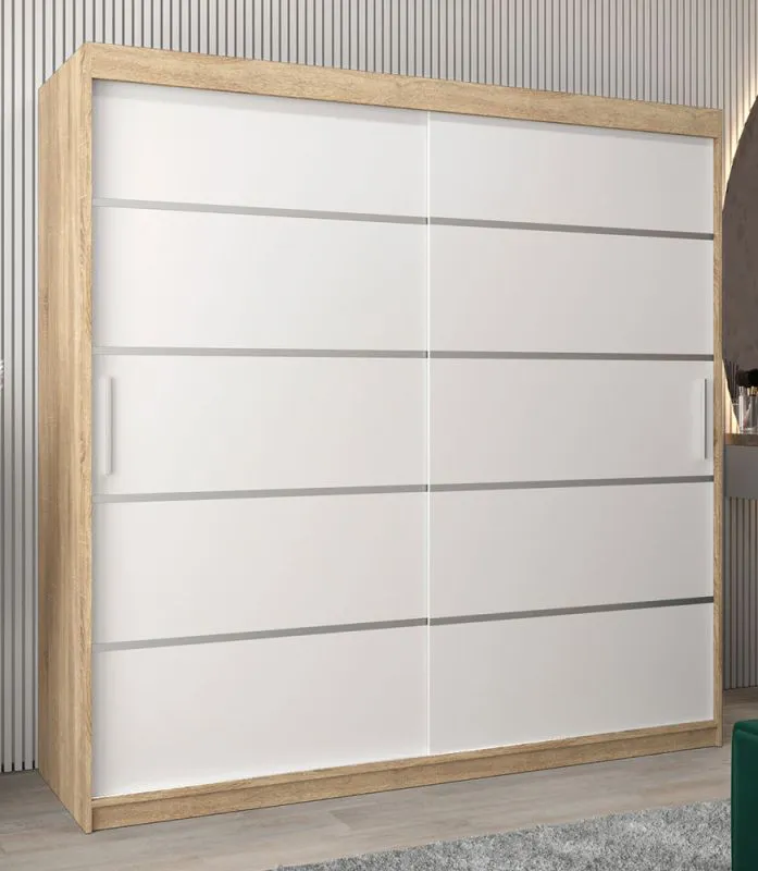 Armoire à portes coulissantes / Penderie Jan 05A, Couleur : Chêne de Sonoma / Blanc mat - Dimensions : 200 x 200 x 62 cm ( H x L x P)