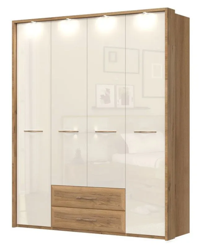 182 cm de large Armoire avec 4 portes, 7 casiers et 2 tiroirs | Couleur: Beige | Profondeur: 56 cm Abbildung