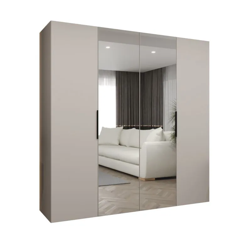 Armoire penderie Korab 86 | 2 portes miroir | 2 m large | Finition cachemire | Soft-Close | Poignées noires