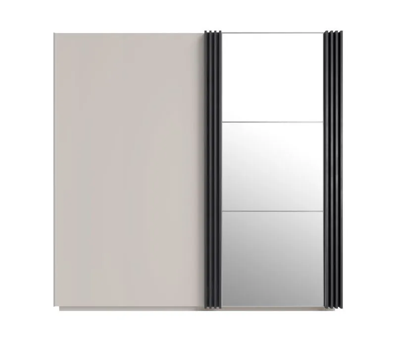 Armoire penderie moderne Niel 15 avec grande porte miroir | 1 tringle | 5 étagères | Coloris cachemire | 210 x 215 x 61 cm | 6 compartiments