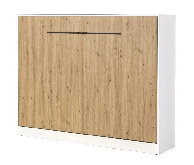 Lit escamotable horizontal | Surface de couchage 140 x 200 cm | Lit rabattable | Lit mural | Lit simple | Couleur : chêne / blanc / noir | Sommier à lattes inclus | 2 tablettes | Nalut 12
