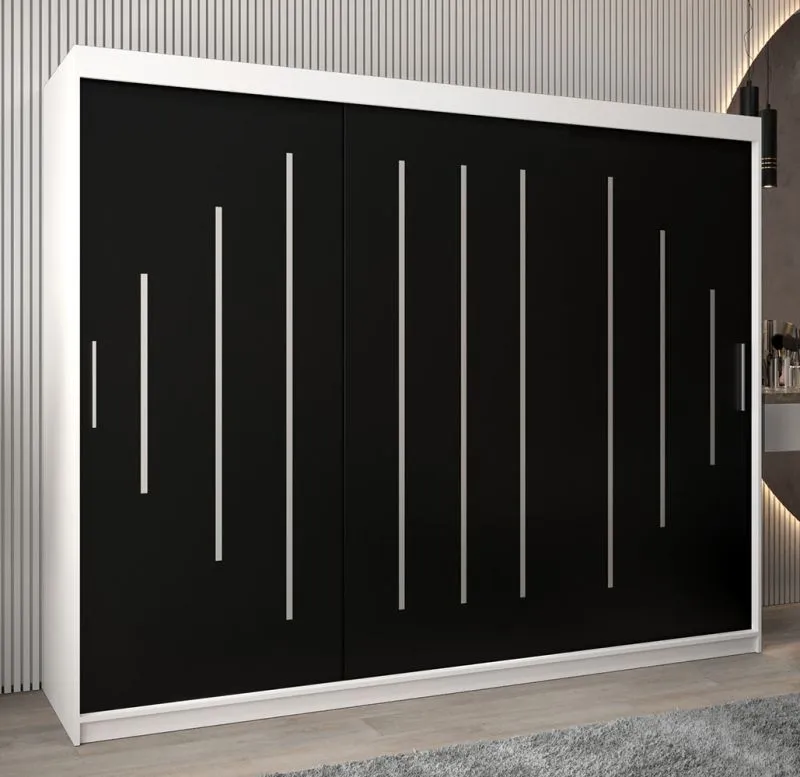 Armoire à portes coulissantes / Penderie Pilatus 06, Couleur : blanc mat / noir - Dimensions : 200 x 250 x 62 cm (h x l x p)