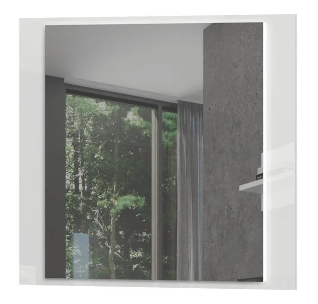 Garim 51 Miroir mural | Finition blanc laqué brillant | 70 x 76 x 3 cm | Éclairage LED latéral