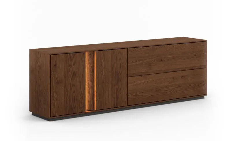 Meuble TV Sienne 08 | Chêne sauvage massif | Finition Tabacco huilée | 6 compartiments | 4 portes | 60 x 185 x 43,5 cm