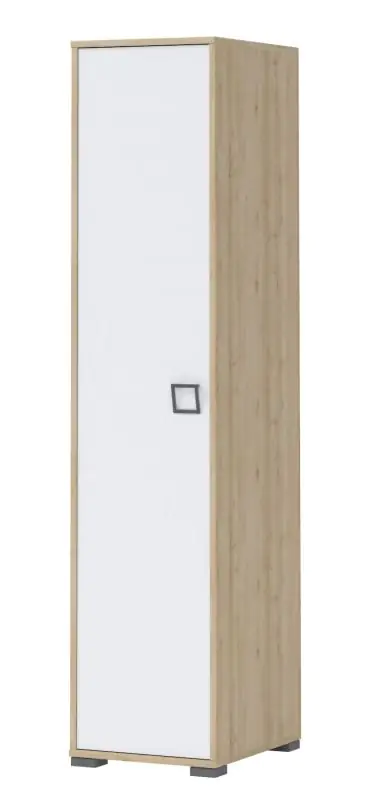 Armoire à portes battantes / armoire 10, couleur : hêtre / blanc - 198 x 44 x 56 cm (h x l x p)