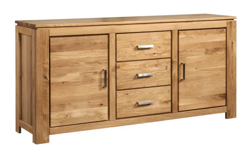 Buffet robuste Balsa 02 | Compatible robot aspirateur | Espace de rangement | Chêne massif partiel | 87 x 175 x 47 cm | Naturel