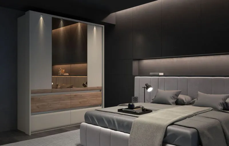 Chambre complète Papauta 6 pièces | Cachemire & Chêne foncé | Design moderne | LED & miroir