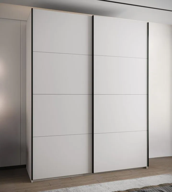 Penderie / Armoire à portes coulissantes / 245,5 x 200 x 64 cm / 6 étagères / 11 compartiments /2 tringles à vêtements / 2 portes coulissantes / Couleur : Blanc / Soft-Close