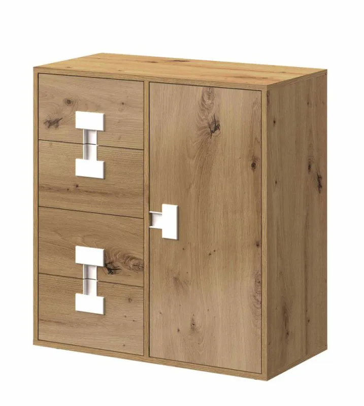 Chambre d'enfant - Commode Garian 07, Couleur : Chêne / Blanc, Dimensions : 86 x 80 x 40 cm (h x l x p)