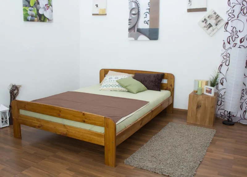 Lit simple/lit d'appoint en pin massif, chêne massif A6, sommier à lattes inclus - Dimensions 140 x 200 cm