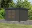 Abri de jardin avec toit à une pente en tôle trapézoïdale, épicéa gris terra/anthracite, résistant aux intempéries, coins renforcés par du métal, durable, serrure à cylindre, 2,98x2,42 m