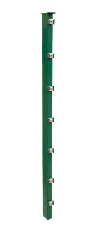 Poteaux de clôture Mod. P, Finition: Revêtement vert, Pour hauteur de porte: 243 cm, Longueur: 300 cm, Points de fixation: 13