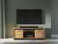 Meuble TV / Meuble bas TV avec deux trous pour les câbles Dagali 08, Couleur : Chêne / Noir, deux portes, quatre compartiments, fonction Soft-Close, protection des chants ABS