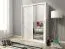Armoire à portes coulissantes simple avec miroir Warbreck 05, Couleur : Blanc - Dimensions : 200 x 130 x 62 cm (h x l x p), avec cinq casiers