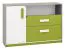 Commode enfant Renton 09 | Platingrau/Blanc/Vert | 94 x 138 x 40 cm | 1 porte, 2 tiroirs, 4 compartiments