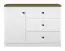 Commode Oulainen 08, Couleur : Blanc / Chêne - Dimensions : 86 x 120 x 40 cm (h x l x p), avec 1 porte, 3 tiroirs et 2 compartiments